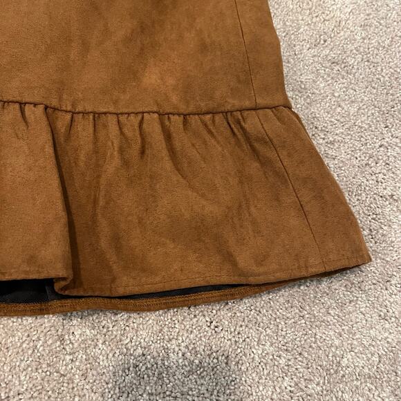 J Crew Women's Suede Camel Brown Mini Skirt Ruffle Size 12 - Picture 2 of 7
